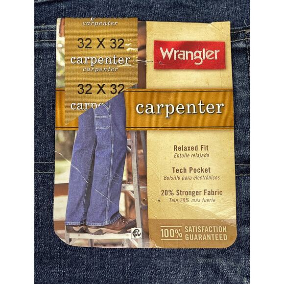 Wrangler Carpenter Jeans Blue Denim Men 32 x 32 Relaxed Fit Workwear Streetwear - Picture 3 of 10